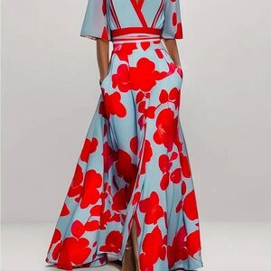 Floral Maxi Dress with Red and Blue Design